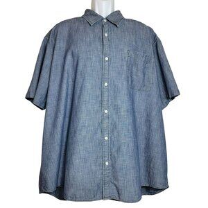 St. John's Bay Button Front Shirt, Men 3XL, Blue Twill, Short Sleeve, Cotton,EUC